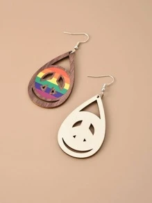 彩虹條紋圖案水滴形耳墜 - 彩色 - 查看 2