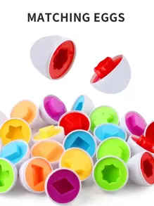 6入組隨機圖案的蛋形嬰兒學習教育玩具，智能蛋玩具遊戲，適合兒童禮物（有些零件可能是隨機的）。學校、學生、文具、學習用品。 - 白色 - 查看 3