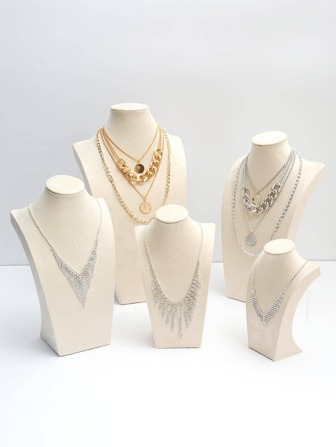 1pc Figure Design Jewelry Display Rack, Beige Wooden Necklace Storage Holder, For Home