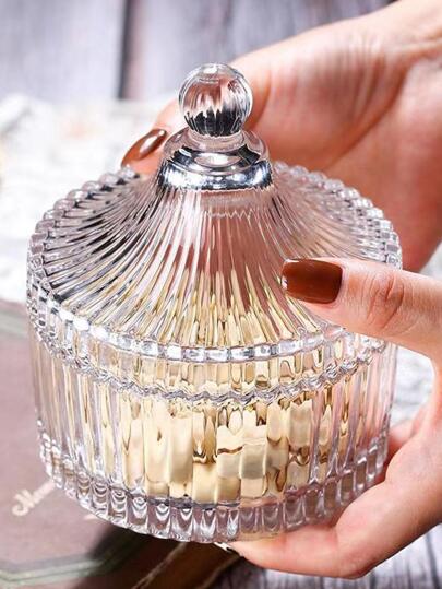 1pc Glass Candy Box With Lip, Modern Candy Jar For Party