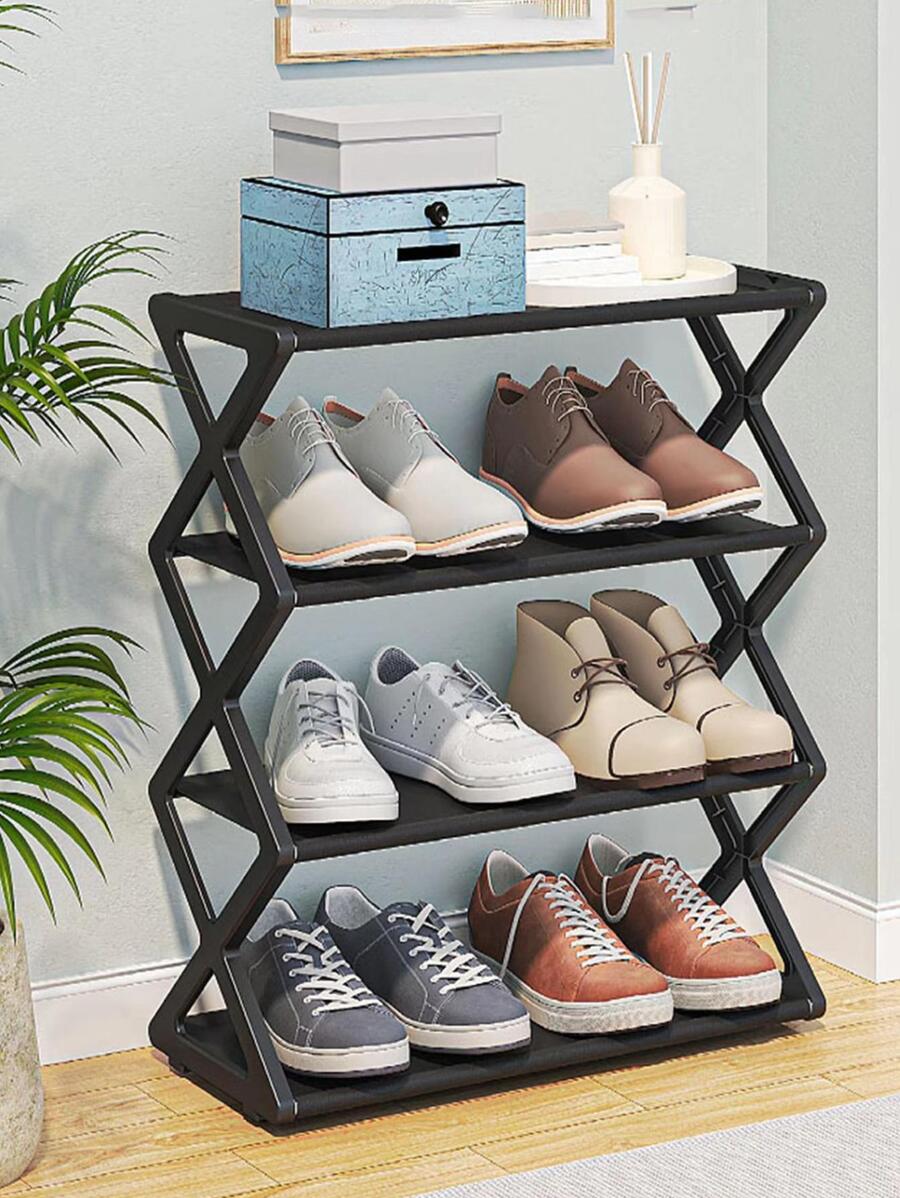 1pc Small Size X-Shaped Cloth Dustproof Shoe Rack, Assembled, Home Storage Organizer - Black - View 1