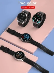 1 reloj inteligente, correa de silicona negra, fecha deportiva, alarma, seguimiento del sueño, control del ritmo cardíaco, esfera redonda, Compatible con Android y iPhone - Negro - Ver 4