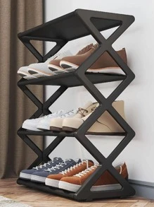 1pc Small Size X-Shaped Cloth Dustproof Shoe Rack, Assembled, Home Storage Organizer - Black - View 2