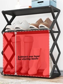 1pc Small Size X-Shaped Cloth Dustproof Shoe Rack, Assembled, Home Storage Organizer - Black - View 5