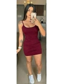 Women Dresses - 酒紅色 - 查看 2