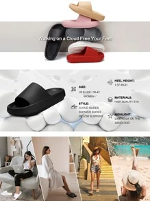 Women's Summer Casual Bathroom Cloud Slippers Indoor And Outdoor Soft & Comfortable Thick Sole Shock Absorbing Cloud Sandals - 卡其色 - 查看 7