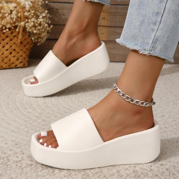 de moda Chanclas para blanco con banda única de plástico Zapatillas