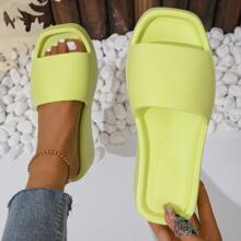 女式夏季厚底拖鞋，防滑簡約素色韓國時尚室內外家居拖鞋 - 綠色 - 查看 2