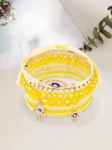 9 chiếc vòng tay tình bạn đính hạt hình mắt quỷ phong cách Bohemian - Màu vàng - Xem 1