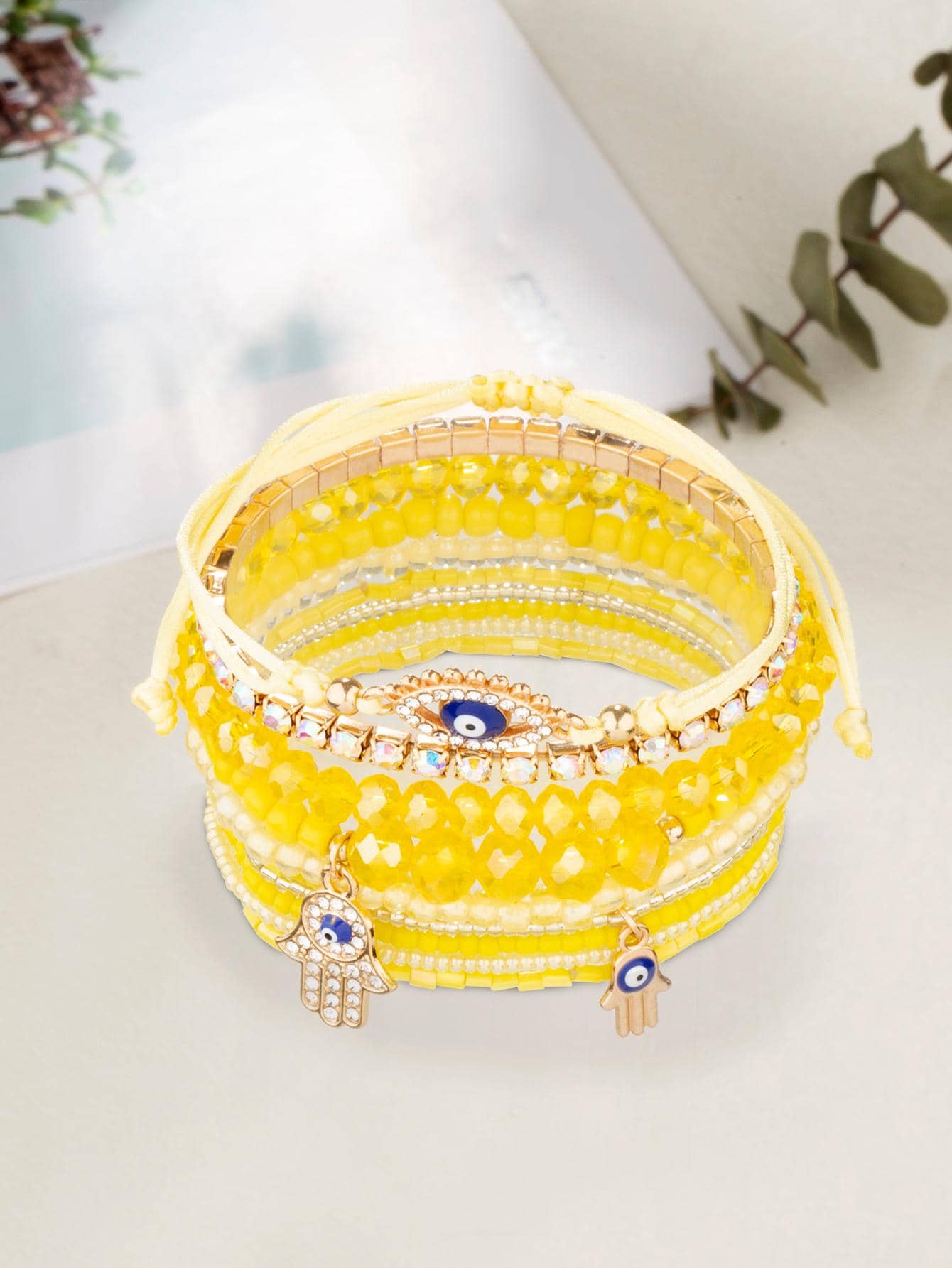 9 chiếc vòng tay tình bạn đính hạt hình mắt quỷ phong cách Bohemian - Màu vàng - Xem 1