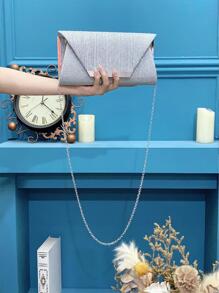 豪華迷人閃亮金屬拼接信封包,磁性鎖扣優雅時尚手拿包,適用於女士生日派對、婚禮、舞會等場合,搭配鏈帶 - 銀色 - 查看 8