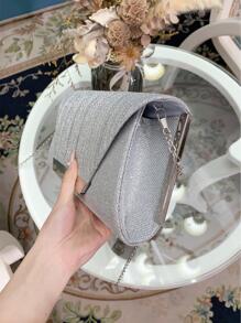 豪華迷人閃亮金屬拼接信封包,磁性鎖扣優雅時尚手拿包,適用於女士生日派對、婚禮、舞會等場合,搭配鏈帶 - 銀色 - 查看 4