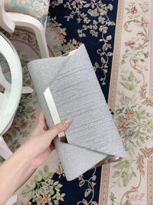 豪華迷人閃亮金屬拼接信封包,磁性鎖扣優雅時尚手拿包,適用於女士生日派對、婚禮、舞會等場合,搭配鏈帶 - 銀色 - 查看 3