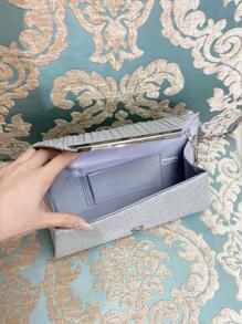 豪華迷人閃亮金屬拼接信封包,磁性鎖扣優雅時尚手拿包,適用於女士生日派對、婚禮、舞會等場合,搭配鏈帶 - 銀色 - 查看 6