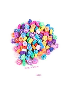 50pcs Flower Design Random DIY Bead, Simple Mini Flower Shaped Bead For Jewelry Making - Multicolor - View 2