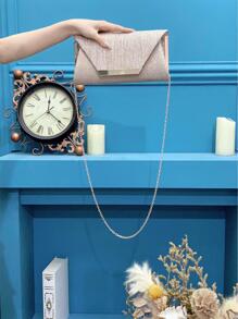 奢華閃亮金屬拼接信封手拿包,磁扣閉合款式優雅時尚,鏈條肩帶派對包適用於女性生日、舞會和婚禮派對 - 香檳色 - 查看 9