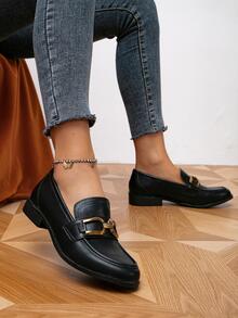 Fashionable Flat Loafers For Women, Metal Decor Slip-on Flats - Black - View 2