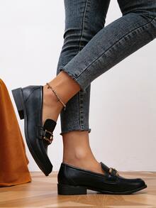 Fashionable Flat Loafers For Women, Metal Decor Slip-on Flats - Black - View 4