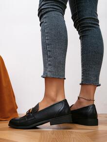 Fashionable Flat Loafers For Women, Metal Decor Slip-on Flats - Black - View 5