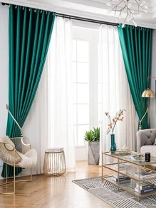 Rèm chắn sáng một bảng màu trơn, Rèm chắn sáng đơn bảng màu trơn đơn giản cho phòng ngủ và phòng khách - Màu xanh lá cây đậm - Xem 1