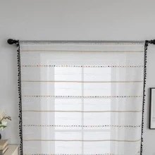 Pom Pom Decor Màn Đơn Bảng Sheer, Boho Tua Rua Trang Trí Lọc Ánh Sáng Riêng Tư Màn Sheer Cho Hộ Gia Đình - Đen và trắng - Xem 8