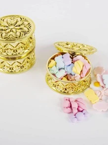 2 Piezas Caja De Dulces De Plástico En Forma De Flor Dorada, Hueco-tallado, Perfecto Para Bodas/baby Shower/navidad/cumpleaños/fiesta Como Regalo - Dorado - Ver 2
