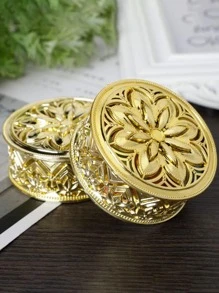 2 Piezas Caja De Dulces De Plástico En Forma De Flor Dorada, Hueco-tallado, Perfecto Para Bodas/baby Shower/navidad/cumpleaños/fiesta Como Regalo - Dorado - Ver 1
