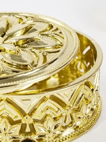 2 Piezas Caja De Dulces De Plástico En Forma De Flor Dorada, Hueco-tallado, Perfecto Para Bodas/baby Shower/navidad/cumpleaños/fiesta Como Regalo - Dorado - Ver 3