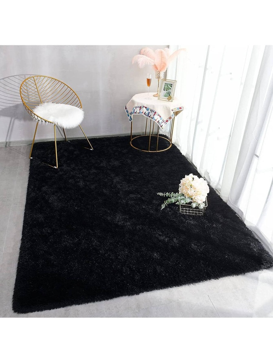 Alfombra Decorativa 200 X 160 Cm Sala De Estar Y Dormitorio - Negro - Ver 1