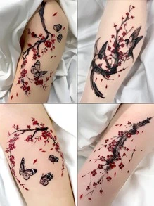 8pcs Set Colorful Sexy Chinese Style Plum Flower Temporary Tattoos, Can Be Worn On Shoulder And Arms, Waterproof, Long-Lasting 1-7 Days, Small Pattern, For Men & Women, Cosplay