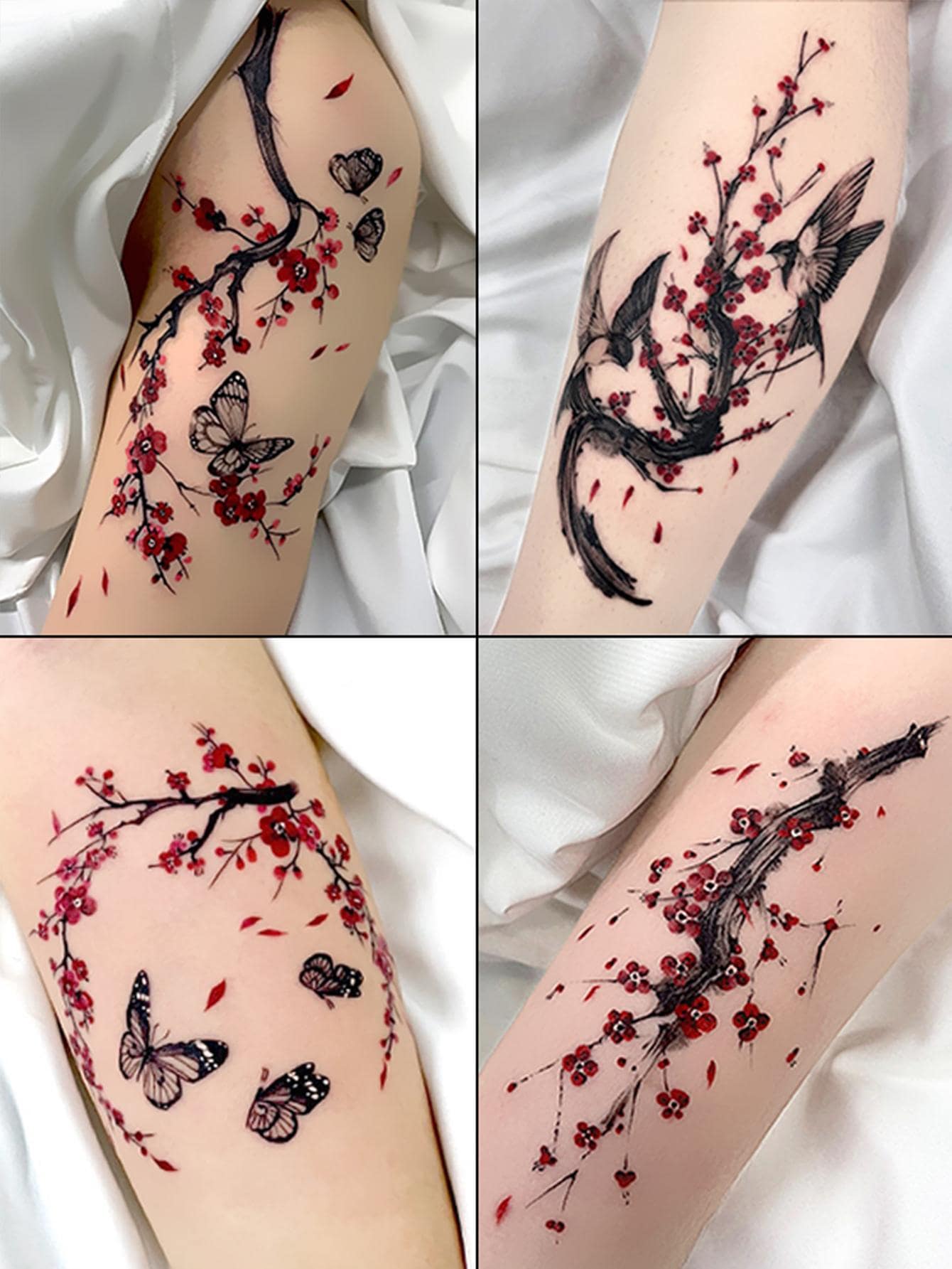8pcs Set Colorful Sexy Chinese Style Plum Flower Temporary Tattoos, Can Be Worn On Shoulder And Arms, Waterproof, Long-Lasting 1-7 Days, Small Pattern, For Men & Women, Cosplay