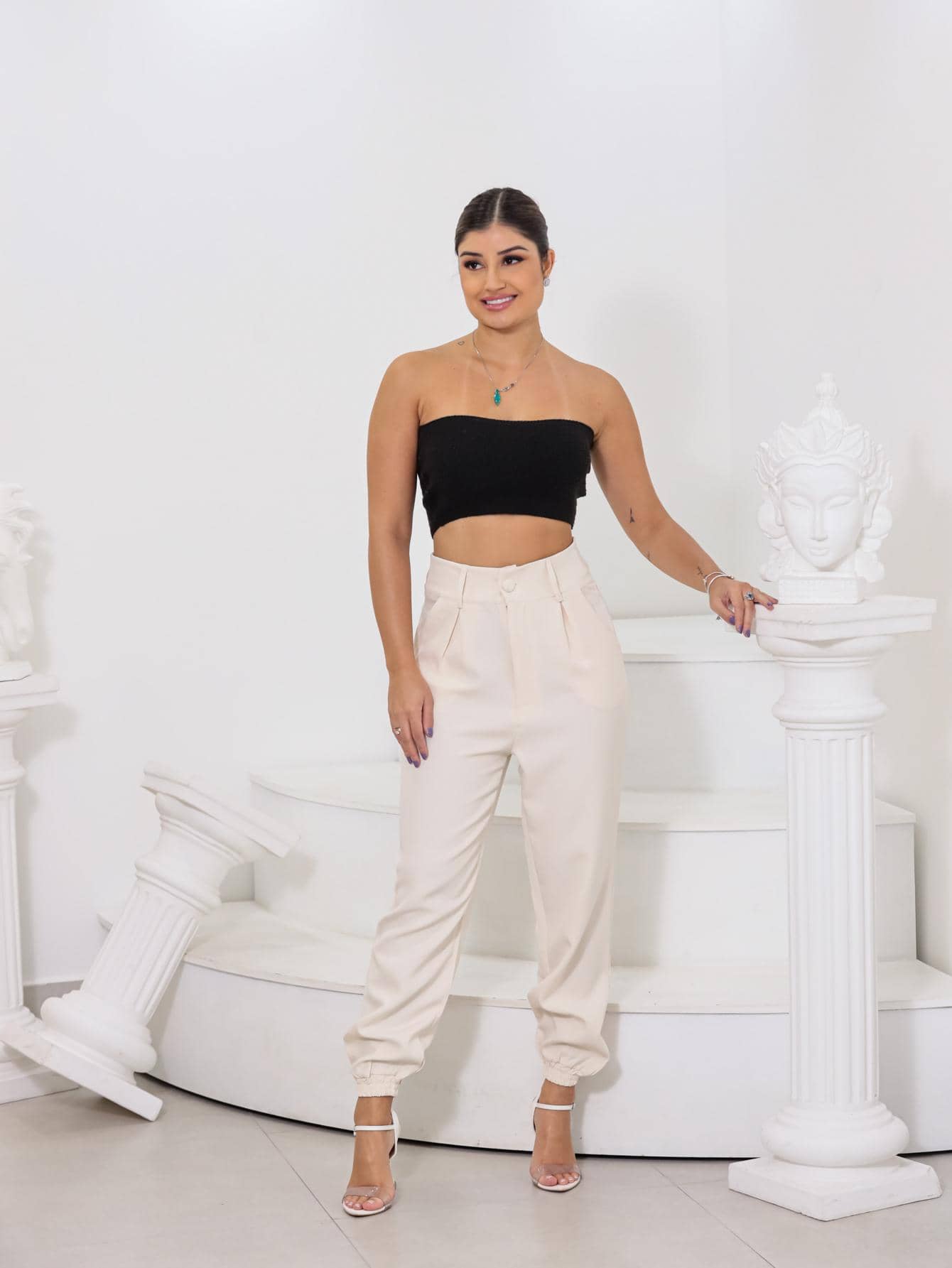 Women Pants - 杏色 - 查看 1