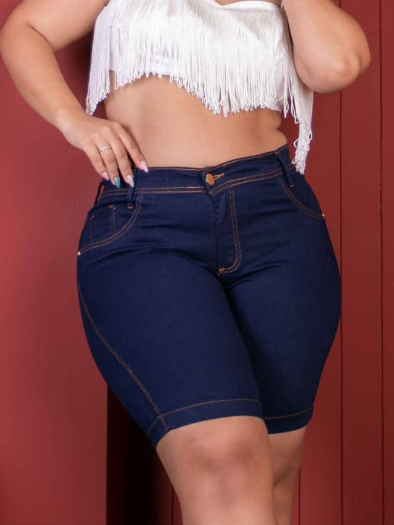 Plus Size Jeans - 深色水洗藍 - 查看 1
