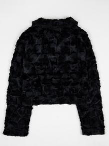 Saco peludo de moda para mujer con frente abierto - Negro - Ver 2