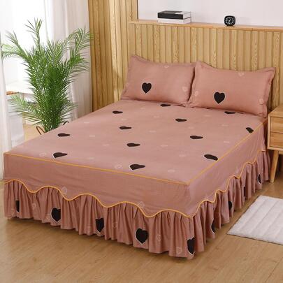 1 pieza Falda con patrón de corazón con diseño de fruncido Cama moderno con patrón de corazón suave ropa de cama para dormitorio