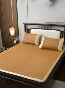 Bộ chăn ga gối đệm mùa hè 2/3 chiếc, Thảm dệt tạo cảm giác mát mẻ, Thảm ngủ thoáng khí và thoải mái có vỏ gối, Thiết kế đơn giản và thân thiện với da - Cà phê nâu - Xem 2