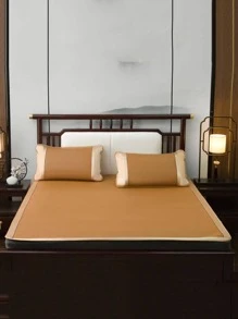 Bộ chăn ga gối đệm mùa hè 2/3 chiếc, Thảm dệt tạo cảm giác mát mẻ, Thảm ngủ thoáng khí và thoải mái có vỏ gối, Thiết kế đơn giản và thân thiện với da - Cà phê nâu - Xem 3