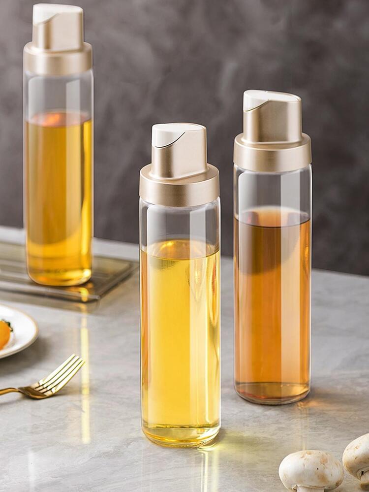 מתקן שמן זכוכית 1 יחידה, מתקן שמן מודרני לבן שקוף פתיחה וסגירה אוטומטית בקבוק שמן למטבח - לבן - ראה 6