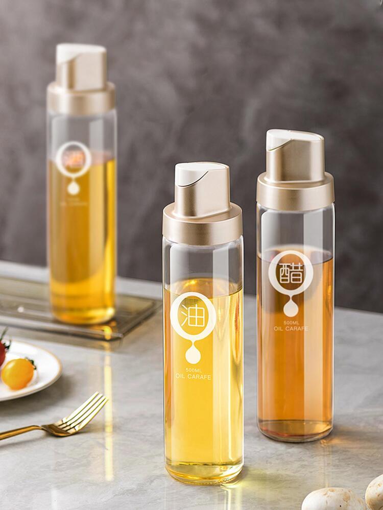 מתקן שמן זכוכית 1 יחידה, מתקן שמן מודרני לבן שקוף פתיחה וסגירה אוטומטית בקבוק שמן למטבח - לבן - ראה 7