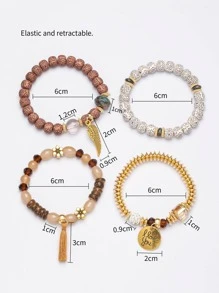 4 Stücke/Set Perlenarmband mit Quaste, & Flügel Anhänger,