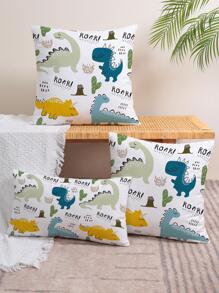 1pc Cartoon Dinosaur Pattern Pillow Cover, No Pillow Insert, Modern Fabric Plush Printed Cushion Cover Suitable For Sofa, Bedroom, Home Decor, Without Filling - Multicolor - View 6