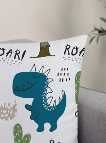 1pc Cartoon Dinosaur Pattern Pillow Cover, No Pillow Insert, Modern Fabric Plush Printed Cushion Cover Suitable For Sofa, Bedroom, Home Decor, Without Filling - Multicolor - View 5