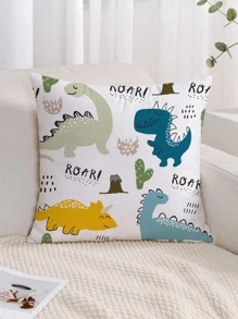 1pc Cartoon Dinosaur Pattern Pillow Cover, No Pillow Insert, Modern Fabric Plush Printed Cushion Cover Suitable For Sofa, Bedroom, Home Decor, Without Filling - Multicolor - View 4