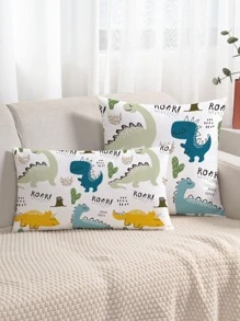 1pc Cartoon Dinosaur Pattern Pillow Cover, No Pillow Insert, Modern Fabric Plush Printed Cushion Cover Suitable For Sofa, Bedroom, Home Decor, Without Filling - Multicolor - View 2