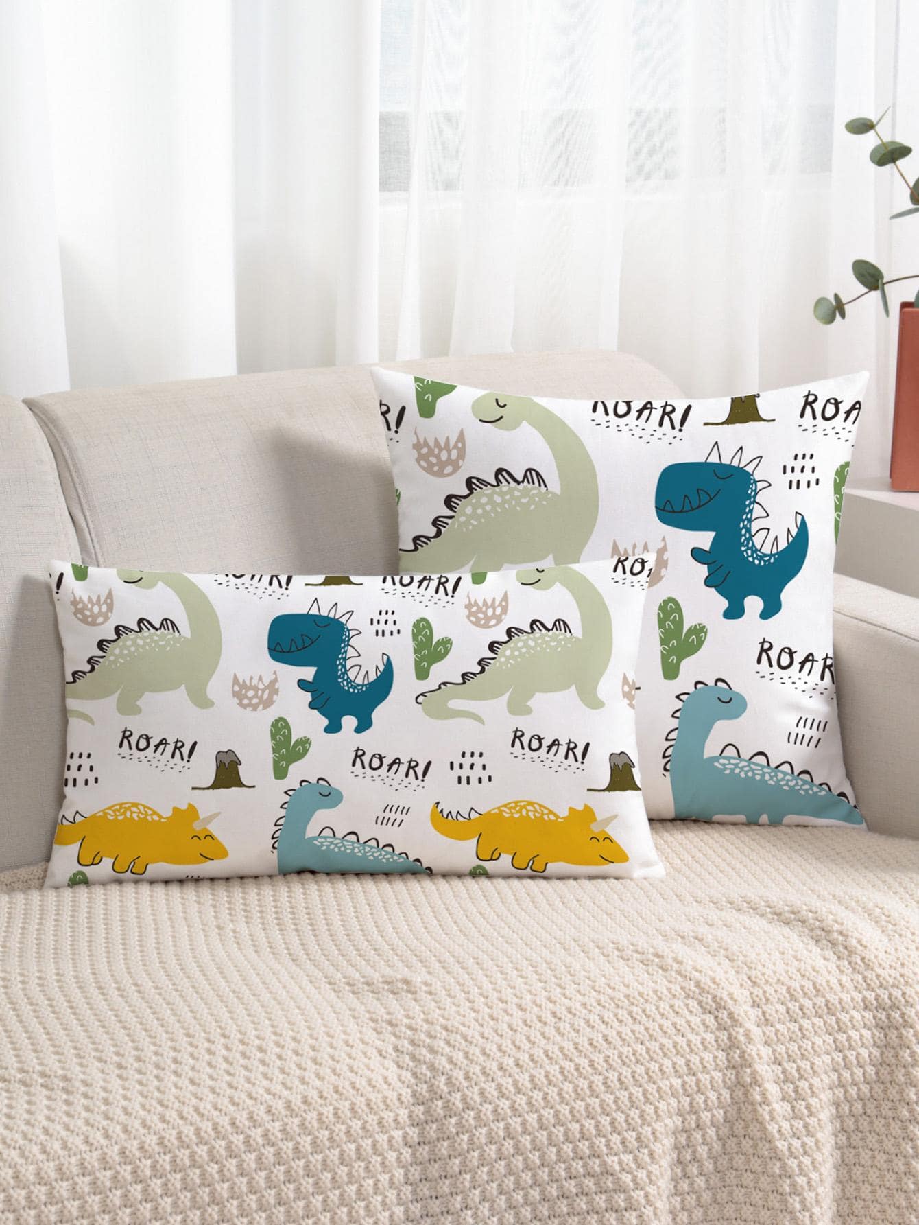 1pc Cartoon Dinosaur Pattern Pillow Cover, No Pillow Insert, Modern Fabric Plush Printed Cushion Cover Suitable For Sofa, Bedroom, Home Decor, Without Filling