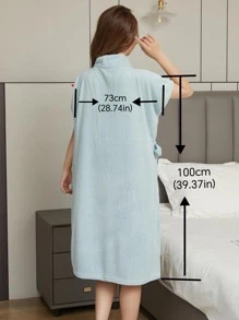 1 chiếc áo choàng không tay thêu họa tiết quả dứa bằng vải nỉ san hô, áo choàng tắm hở phía trước dễ thương, áo choàng mặc nhà mềm mại thấm hút cho nữ - Màu Khaki - Xem 6