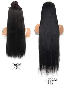 28/40 英寸合成超長假髮 5 夾式接發耐熱長直黑色假髮女式天然黑色 - 黑色 - 查看 5