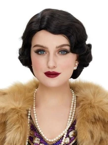 1920年代复古波浪卷发假发，适合女性，可用于1920年代服装、万圣节派对、日常佩戴（黑色） - 黑色 - 查看 2