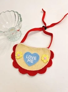 紅色蕾絲和花裝飾的可愛寵物圍兜 - 紅色 - 查看 1