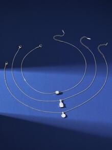 Hihho 3 piezas de forma geométrica con incrustaciones de diseño creativo para mujer, conjunto de collar, regalo de joyería de lujo - Plateado - Ver 4